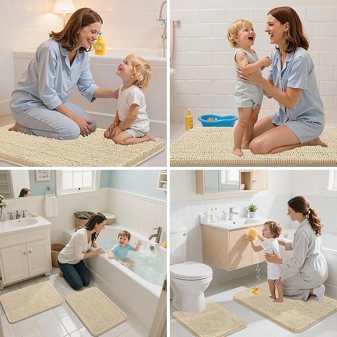 Arotive Bathroom Rugs Round 30x30, Extra Soft Absorbent Shaggy Chenille Bath Rugs, Machine Washable Rubber Backing Non-Slip Bath Mats for Bathroom Floor Tub and Shower, Home Decor Accessories, Beige - ModernBath