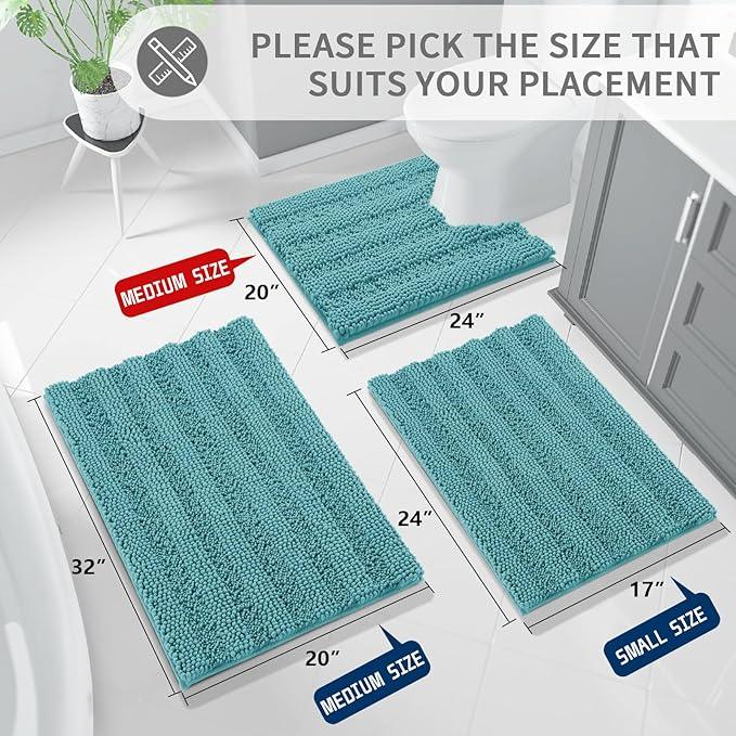 Yimobra Toilet Rugs U Shaped Washable 24 x 20, Non Slip and Super Absorbent Toilet Mat, Quick Dry, Ultra Luxury Microfiber Chenille Plush Fluffy Contour Bath Rugs for Toilet Base, Teal Blue - ModernBath