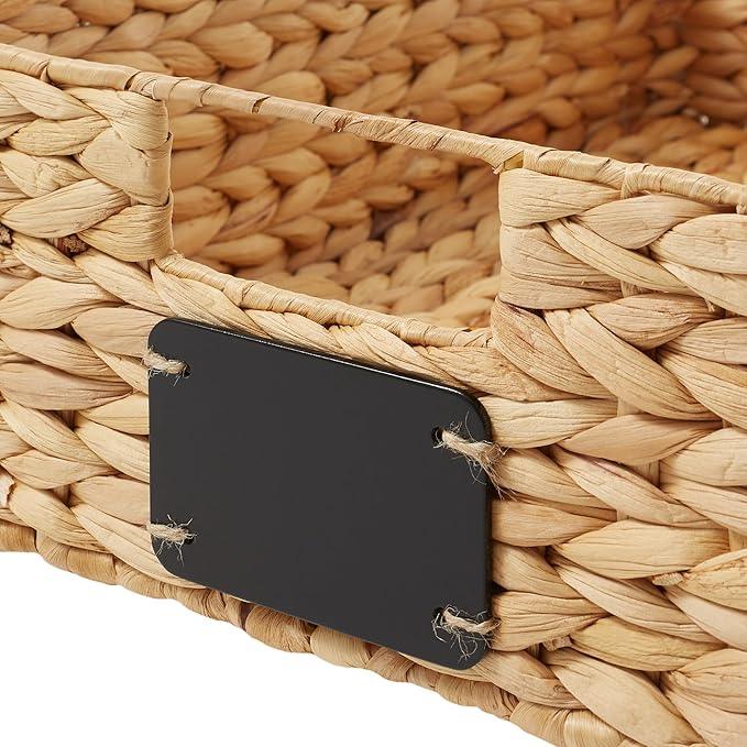 Casafield Set of 4 Water Hyacinth Pantry Baskets, 10" x 13" x 5", with Chalkboard Labels and Chalk Marker - Natural, Woven Storage Bin Organizers for Kitchen Shelves - ModernBath
