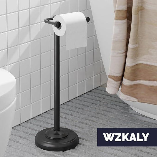 Black Toilet Paper Holder Stand, Matte Black Toilet Paper Holder Free Standing, Post Pivoting Design & Stable Weighted Base SUS304 Stainless Steel for Bathroom(Mega Roll) - ModernBath