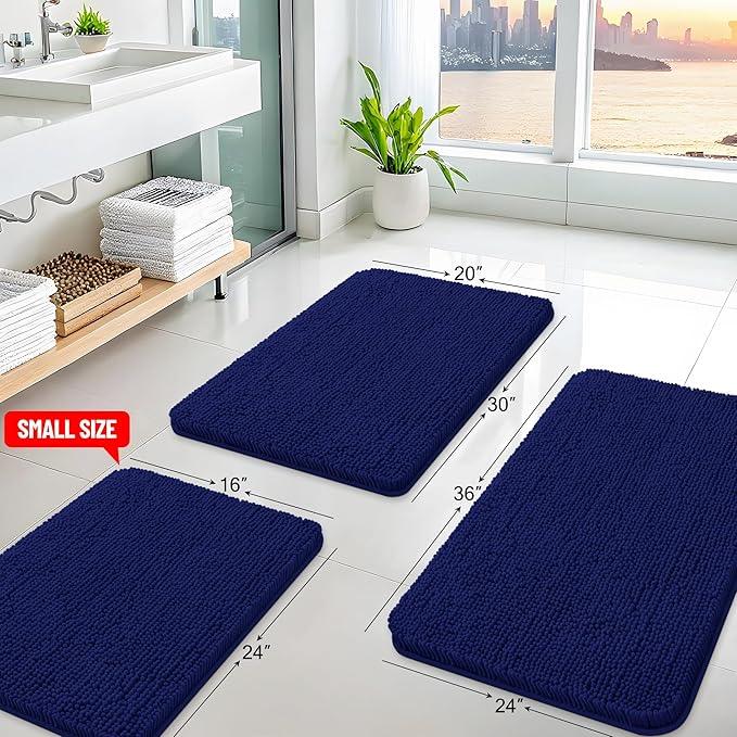 Arotive Bathroom Toilet Rugs U Shaped 24x24, Extra Soft Absorbent Shaggy Chenille Contour Bath Rugs for Toilet, Machine Washable Non-Slip Contoured Bath Mats, Navy - ModernBath