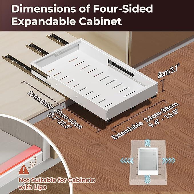Pull Out Drawers for Cabinets, 1 Pack Slide Out Drawer Expandable Width (10"-16") and Depth (17"-25") with 3 Slide Rails, Fixed with Adhesive Film or Nail for Cabinets in Kitchen, Pantry or Bathroom - ModernBath