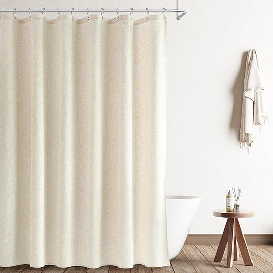 Naturoom Extra Long Light Beige Shower Curtains 96 Inch Natural Linen Weighted Fabric Shower Curtain Set Tall Bath Curtain with See Through Top Window and Hooks Boho Farmhouse Style,Light Beige,72x96 - ModernBath