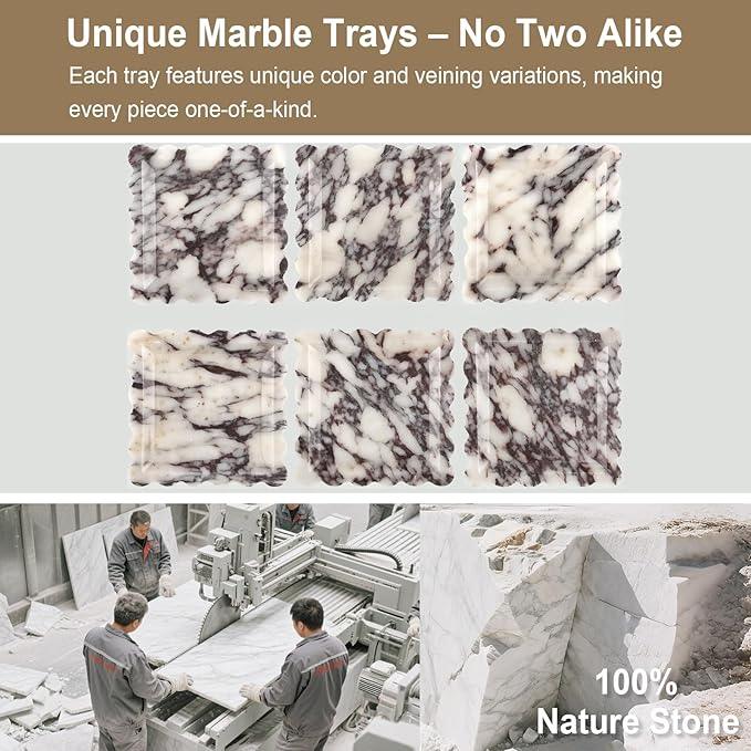 Natural Marble Vanity Tray - Moujings Genuine Marble Perfume Tray for Bathroom Decor, Stone Bathroom Vanity Organizer Tray for Kitchen Counter, Candles, Jewelry, Coffee, Makeup, Key - ModernBath
