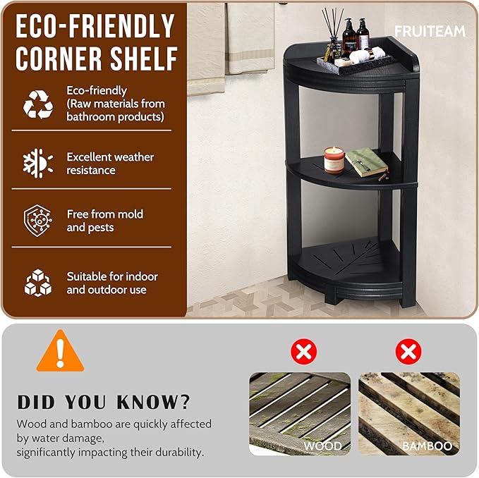 FRUITEAM Corner Shower Shelves for Bathroom, HDPE Waterproof Shower Shelf for Inside Shower, 3-Tier Free-Standing Shower Organizer, Space Saving Corner Storage for Toiletries, Bath Accessories - ModernBath