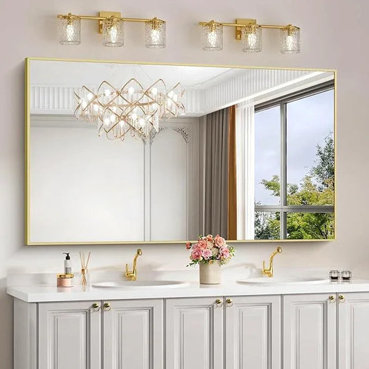 COFENY Gold Bathroom Mirror for Wall, 60x30 Inch Rectangle Mirrors with Metal Frame, Modern Vanity Wall Mirror Decor for Bathroom Living Room, Entryway Hangs Horizontal or Vertical - ModernBath