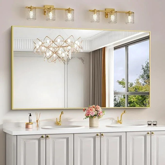 COFENY 30x55In Gold Bathroom Mirror for Wall, Brushed Gold Rectangle Mirrors with Metal Frame, Bathroom Rectangular Mirror Modern Wall Mirror for Bedroom Living Room, Hangs Horizontal or Vertical - ModernBath