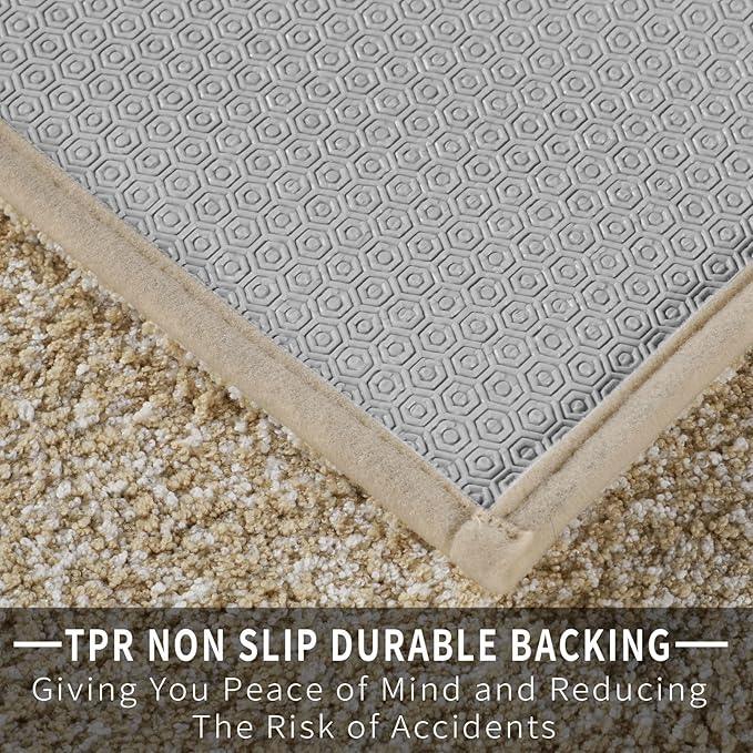 Yimobra Long Bathroom Rug Non Slip Washable, Soft Absorbent Microfiber Bath Mat, Dual-Tone Decor Rug with Rubber Backing for Bathroom Floor,Tub and Shower,47x24,Home Essentials,Light Beige and White - ModernBath