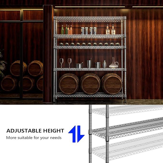 2200 Lbs 5 Tier Storage Rack Metal Wire Shelving Unit, Storage Standing Shelf Organizer for Laundry Bathroom Kitchen Pantry Closet Garage, Chrome 17.7" D x 59.1" W x 70.4" H - ModernBath