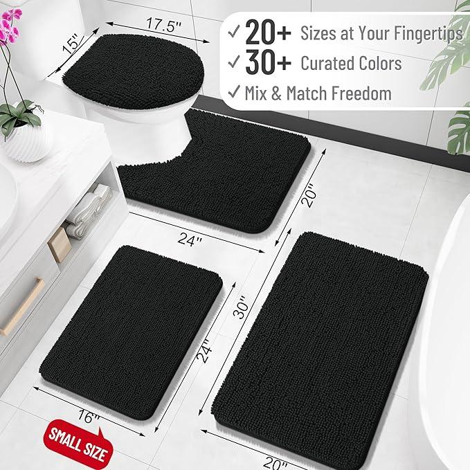 OLANLY Bathroom Rugs 35x24, Extra Soft Absorbent Chenille Bath Rugs, Rubber Backing Quick Dry, Machine Washable Bath Mats for Bathroom Floor, Tub and Shower, Home Decor Accessories, Black - ModernBath