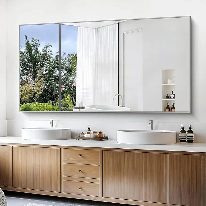COFENY 36x72inch Bathroom Mirror, Silver Rectangle Mirror with Thin Metal Frame, Large Rectangular Wall Mirrors for Bathroom, Living Roomm, Hair Salon, Big Farmehouse Mirror Hang Horizontal/Vertical - ModernBath