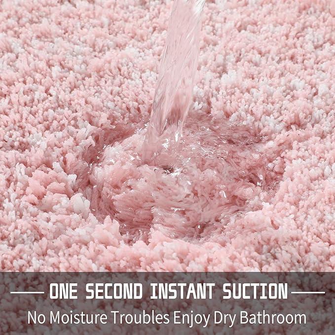 Yimobra Bathroom Rugs Non Slip Washable 36x24, Ultra Soft and Water Absorbent Bath Mats, Plush Fluffy Shower Mat Outside, Luxury Microfiber Thick Matts for Bathroom Floor/Tub, Light Pink and White - ModernBath