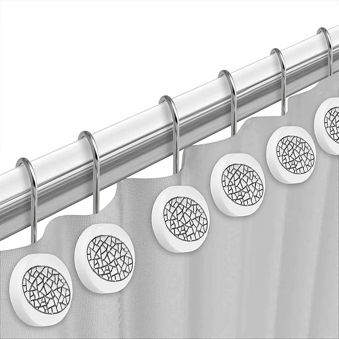 Zahari Home Sinatra Bathroom Shower Curtain Set - 13pc Classic White Shower Curtain & Hooks - Unique Design - ModernBath