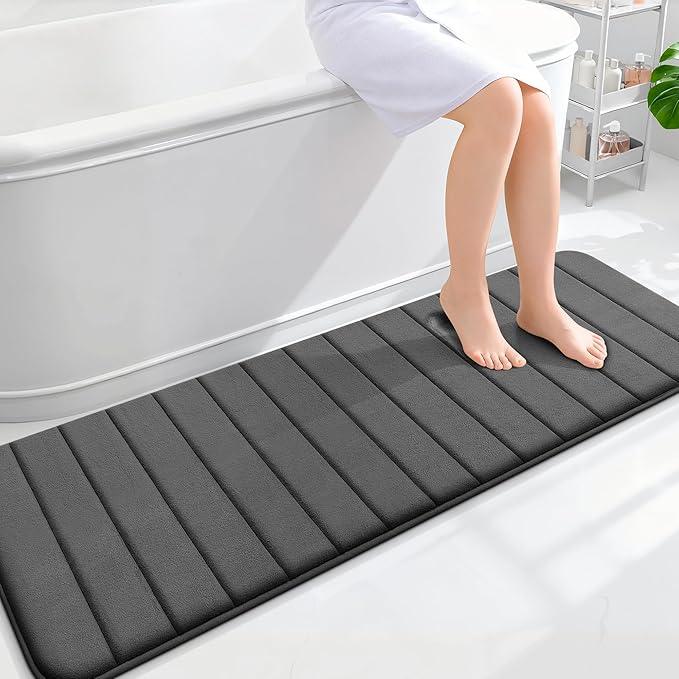 OLANLY Memory Foam Long Bathroom Rugs Runner 59x20, Super Soft Absorbent Bath Mat, Quick Dry, Machine Washable Shower Floor Rugs, Bathmat Carpet, Bathroom Home Decor Accessories, Black - ModernBath