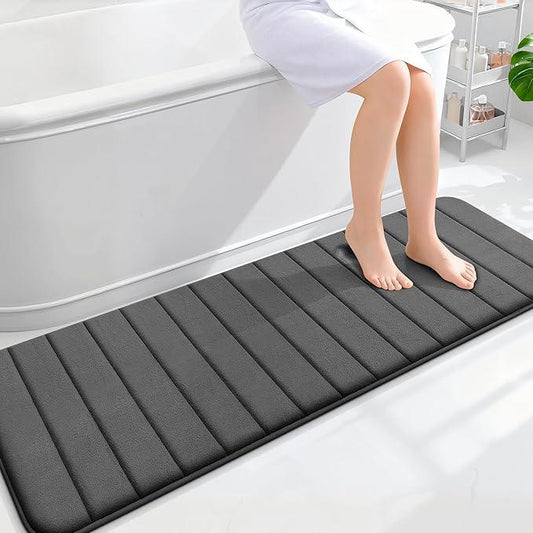 OLANLY Memory Foam Long Bathroom Rugs Runner 59x20, Super Soft Absorbent Bath Mat, Quick Dry, Machine Washable Shower Floor Rugs, Bathmat Carpet, Bathroom Home Decor Accessories, Black - ModernBath