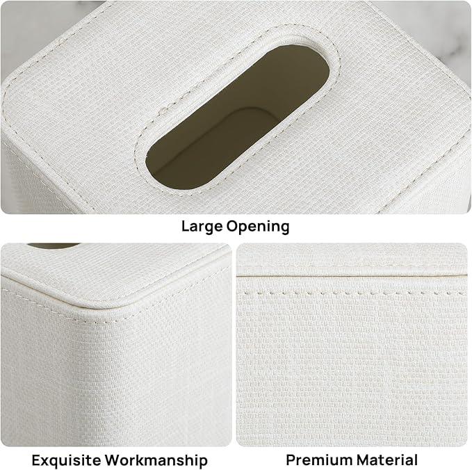 Cretkhp Square Tissue Box Cover with Magnetic Closure, Modern PU Leather Tissue Box Holder for Bathroom Vanity Countertop Night Stands Bedroom Office Desk, Stylish Cube Tissue Holder (Cream) - ModernBath