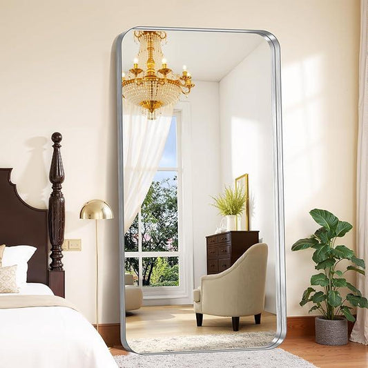 FORBATH 72x36 Inch Oversized Bathroom Mirror for Double Sinks, Brushed Silver Deep Frame Full Length Wall Mirror with Rounded Corners, Anti-Rust Tempered Glass (Horizontal/Vertical) - ModernBath