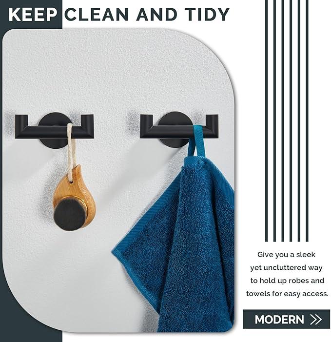 Angle Simple Double Towel Hook Matte Black 2 PCS, Stainless Steel Bathroom Robe Hook, Hand Towel Holder for Wall - ModernBath