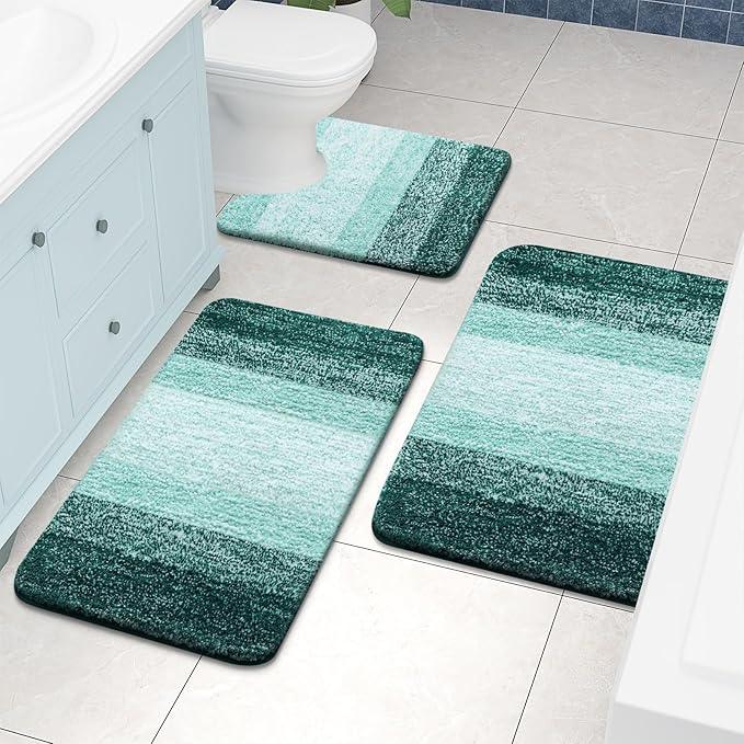 Arotive Microfiber Bathroom Rugs, Shaggy Soft and Absorbent Contour Toilet Rugs, Non-Slip, Thick Plush Machine Washable Dry Bath Mats for Toilet Base, 24x20, Dark Green, U-Shape - ModernBath
