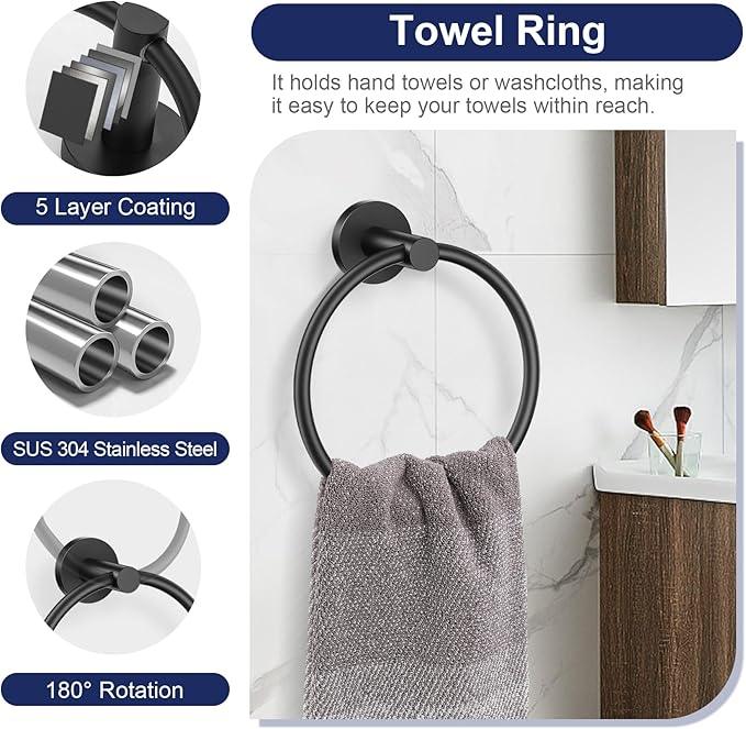 5-Piece Towel Bar Set Black Bathroom Hardware Accessories Set Upgraded Toilet Paper Holder with Shelf Towel Holder Set for Bathroom Stainless Steel Wall Mounted - ModernBath