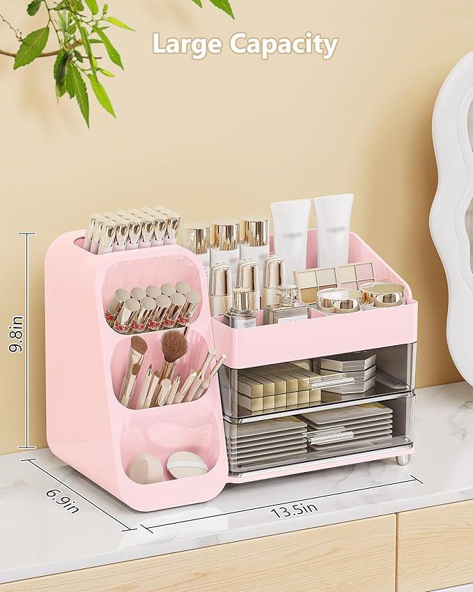 Anylady Makeup Organizer with Drawers, Skincare Organizer (Large Size Thick), Storage Box Cosmetic Display Cases, Make up Organizers for Vanity, Dresser, Desk, Kitchen, Countertop (Pink) - ModernBath