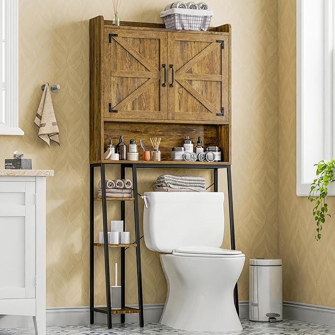 Vabches Over The Toilet Storage Cabinet, Farmhouse Storage Cabinet Over Toilet with Barn Doors & Toilet Paper Holder Stand，Home Space-Saving Toilet Rack, for Restroom, Laundry and Bathroom - ModernBath