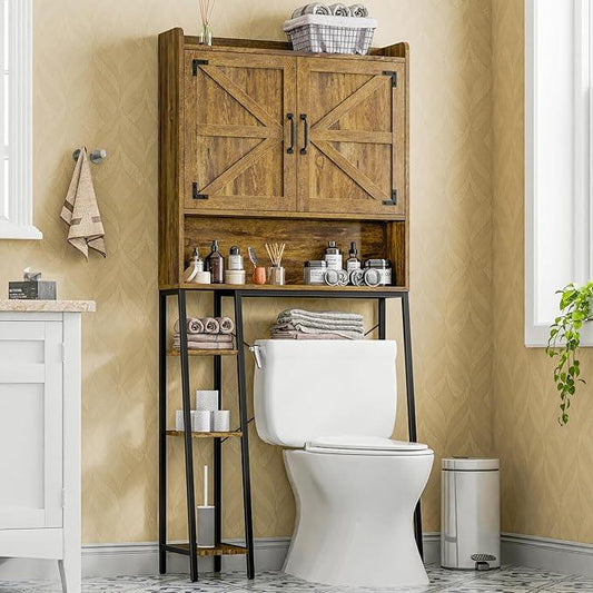 Vabches Over The Toilet Storage Cabinet, Farmhouse Storage Cabinet Over Toilet with Barn Doors & Toilet Paper Holder Stand，Home Space-Saving Toilet Rack, for Restroom, Laundry and Bathroom - ModernBath