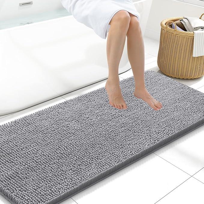 Arotive Bathroom Rugs 59x20, Extra Soft Absorbent Shaggy Chenille Bath Rugs, Machine Washable Rubber Backing Non-Slip Bath Mats for Bathroom Floor Tub and Shower, Home Decor Accessories, Grey - ModernBath
