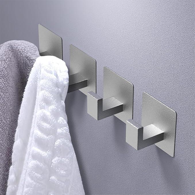 VAEHOLD 4 Pack Adhesive Towel Hooks, Heavy Duty Wall Hooks Aluminum Hooks Stick on Door, Kitchen, Bathroom for Hanging Coat, Hat, Towel, Robe, Clothes (Silver) - ModernBath