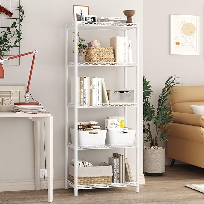 HOMEFORT 5-Tier Wire Shelving 5 Shelves Unit Metal Storage Rack Durable Organizer Perfect for Pantry Closet Kitchen Laundry Organization in White - ModernBath