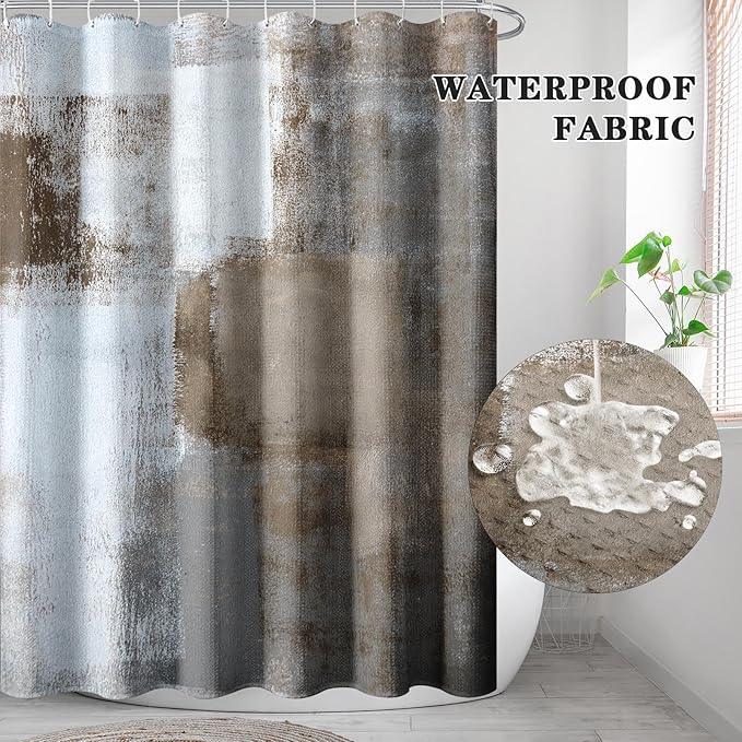 Culudea Brown Grey Painting Shower Curtain Set, Contemporary Gray Abstract Bathroom Window Waterproof Shower Curtain Set for Bathroom Decor - ModernBath