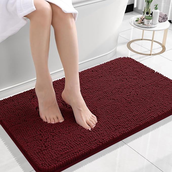OLANLY Bathroom Rugs 24x16, Extra Soft Absorbent Chenille Bath Rugs, Rubber Backing Quick Dry, Machine Washable Bath Mats for Bathroom Floor, Tub and Shower, Home Decor Accessories, Burgundy - ModernBath