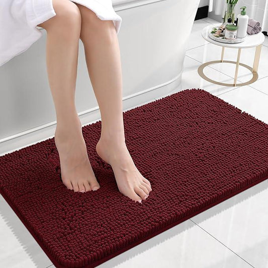 OLANLY Bathroom Rugs 24x16, Extra Soft Absorbent Chenille Bath Rugs, Rubber Backing Quick Dry, Machine Washable Bath Mats for Bathroom Floor, Tub and Shower, Home Decor Accessories, Burgundy - ModernBath