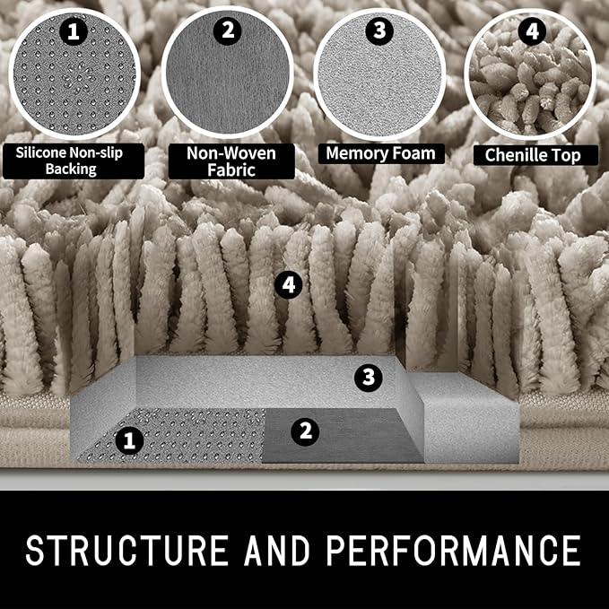 Yimobra Toilet Rugs U Shaped Washable, Extra Thick Soft Absorbent Chenille Contour Bathroom Rugs for Toilet 24x20 Inch, Quick Dry Non Slip Toilet Mat for Bath Floor, Light Brown - ModernBath