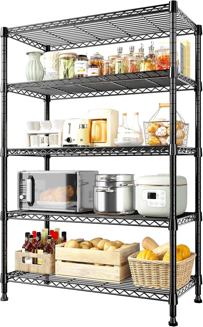 REIBII Storage Shelves, 5-Tire Wire Shelving Load 1000LBS Metal Shelves for Storage Adjustable Garage Shelving Unit Wire Shelf Rack Kitchen Storage Rack Pantry Shelves 31.5''W x 15.7'' D x 71''H - ModernBath