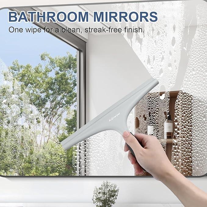 Anjinwiper Silicone Shower Squeegee for Glass Doors with Hook, Window Squeegee for Shower Doors, Kitchen, Mirrors and Tiles, Glass Squeegee Bathroom Shower(10 inch, Gray) - ModernBath