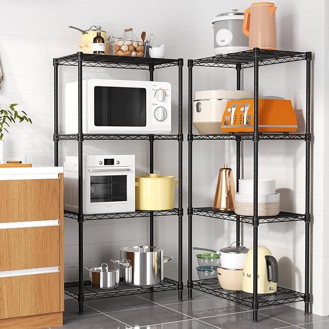 4 Tier Adjustable Storage Shelves,Heavy Duty Metal Utility Shelf 600LBS Capacity,Wire Shelving Unit Organizer Rack for Home Kitchen Office BathroomM Pantry Room 12" D x 22" W x 43.5" H Black - ModernBath