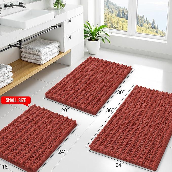 Smiry Bathroom Rugs Mat 30x20, Extra Soft Absorbent Chenille Bath Rugs, Non Slip Rubber Backing Machine Washable Quick Dry Bath Mats for Bathroom Floor, Tub, Shower, Home Decor Accessories, Maple Red - ModernBath