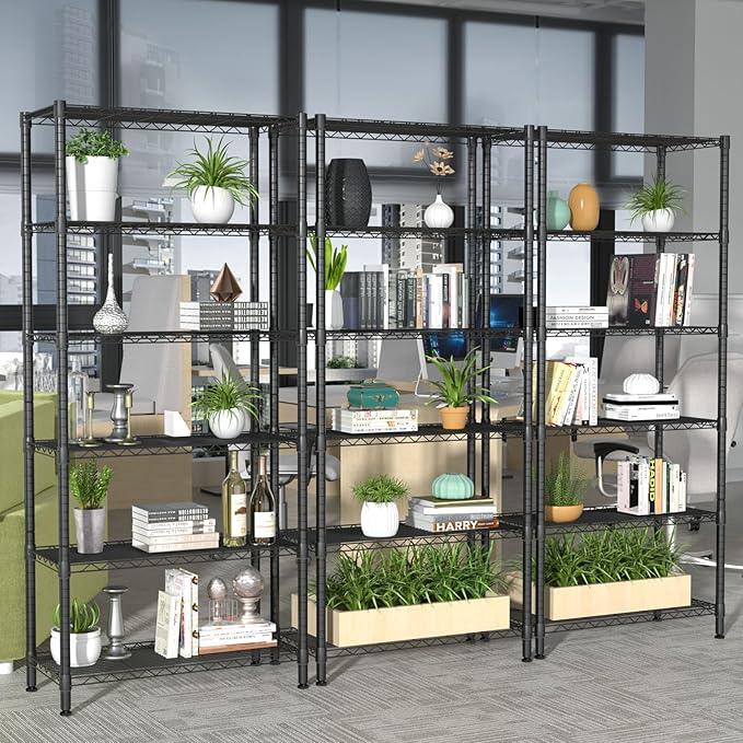 6 Tier Adjustable Storage Shelves,Heavy Duty Metal Utility Shelf 900LBS Capacity,Wire Shelving Unit Organizer Rack for Home,Kitchen,Office,Bathroom,Pantry Room,12" D x 22" W x 69" H,Black - ModernBath