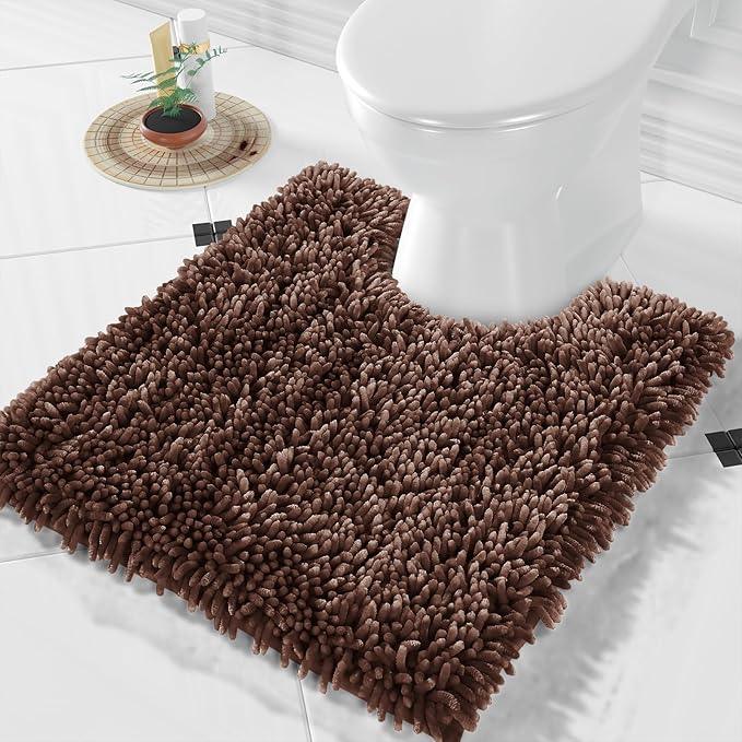 Yimobra Toilet Rugs U Shaped Washable, Extra Thick Soft Absorbent Chenille Contour Bathroom Rugs for Toilet 24x20 Inch, Quick Dry Non Slip Toilet Mat for Bath Floor, Brown - ModernBath