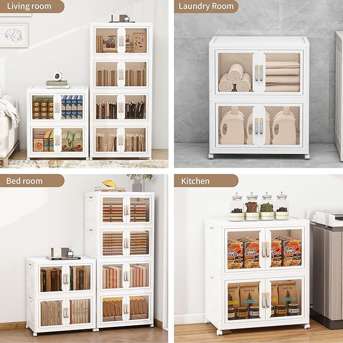 Large Stackable Storage Bins with Lids, 220QT-110QT*2Tier Foldable Cabinet for Closet Organizers, Plastic Storage Containers Box with Wheels - ModernBath