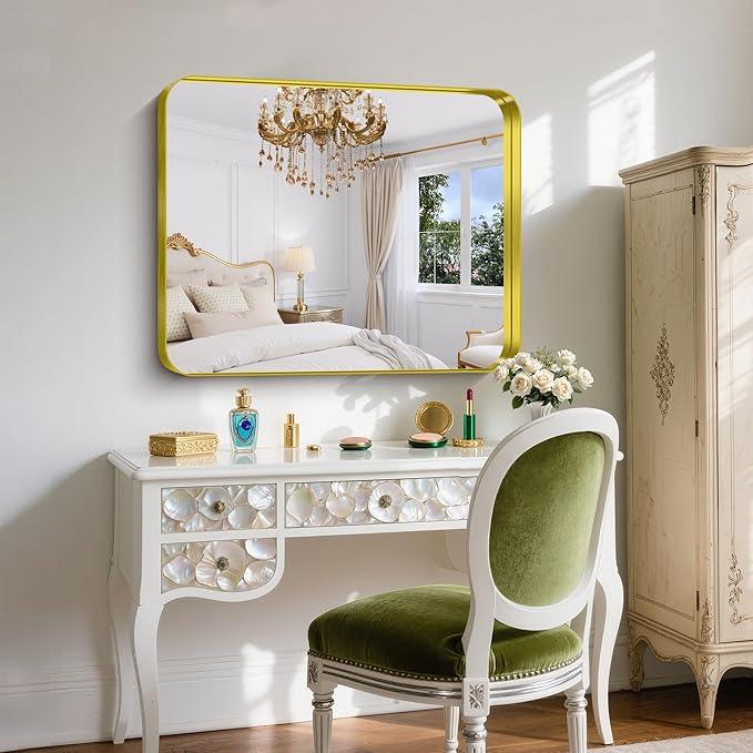 FORBATH 30x36 Inch Bathroom Mirror, Brushed Gold Deep Frame Wall Mirror with Rounded Corners, Anti-Rust Tempered Glass for Modern Farmhouse Vanity (Horizontal/Vertical Hanging) - ModernBath