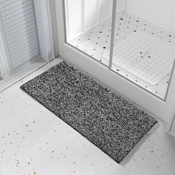 Yimobra Long Bathroom Rug Non Slip Washable, Soft Absorbent Microfiber Bath Mat, Dual-Tone Decor Rug with Rubber Backing for Bathroom Floor Tub and Shower,44x24,Home Essentials,Black and White - ModernBath