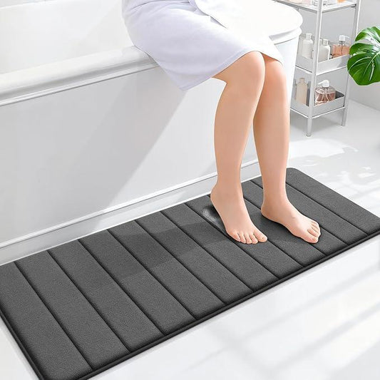 OLANLY Memory Foam Long Bathroom Rugs Runner 47x17, Super Soft Absorbent Bath Mat, Quick Dry, Machine Washable Shower Floor Rugs, Bathmat Carpet, Bathroom Home Decor Accessories, Black - ModernBath