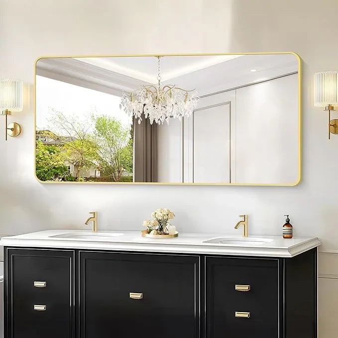 CIVENO 30"x60" Gold Bathroom Mirror, Large Rectangle Mirror, Rectangular Wall Mirror, Rounded Corner Vanity Mirror with Aluminum Metal Frame for Bathroom Bedroom Living Room - ModernBath