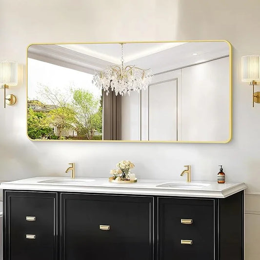CIVENO 30"x60" Gold Bathroom Mirror, Large Rectangle Mirror, Rectangular Wall Mirror, Rounded Corner Vanity Mirror with Aluminum Metal Frame for Bathroom Bedroom Living Room - ModernBath
