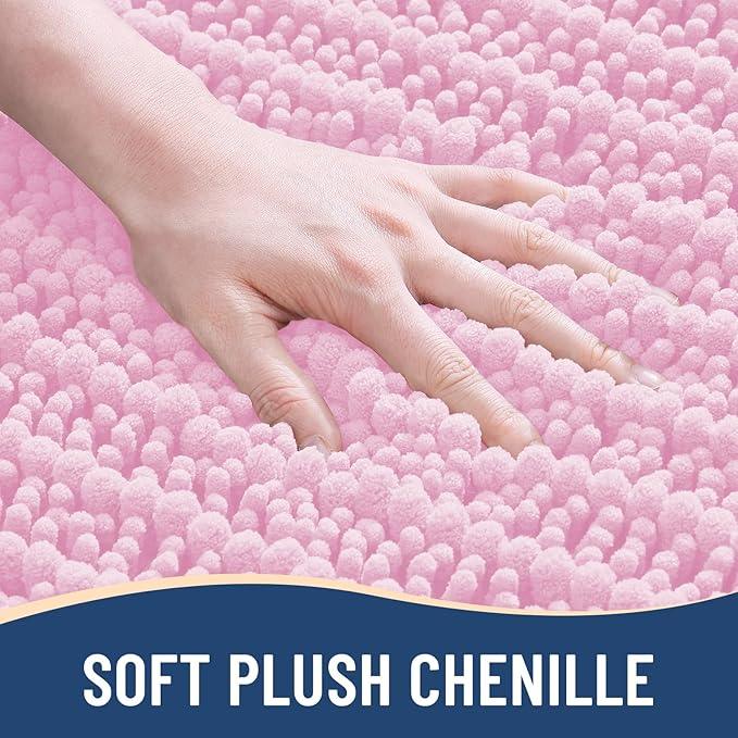 Arotive Luxury Chenille Bathroom Rug Mat, Extra Soft Thick Absorbent Shaggy Bath Rugs, Non-Slip Machine Wash Dry, Plush Bath Mats for Bathroom, Shower and Tub, 24x16, Pink - ModernBath
