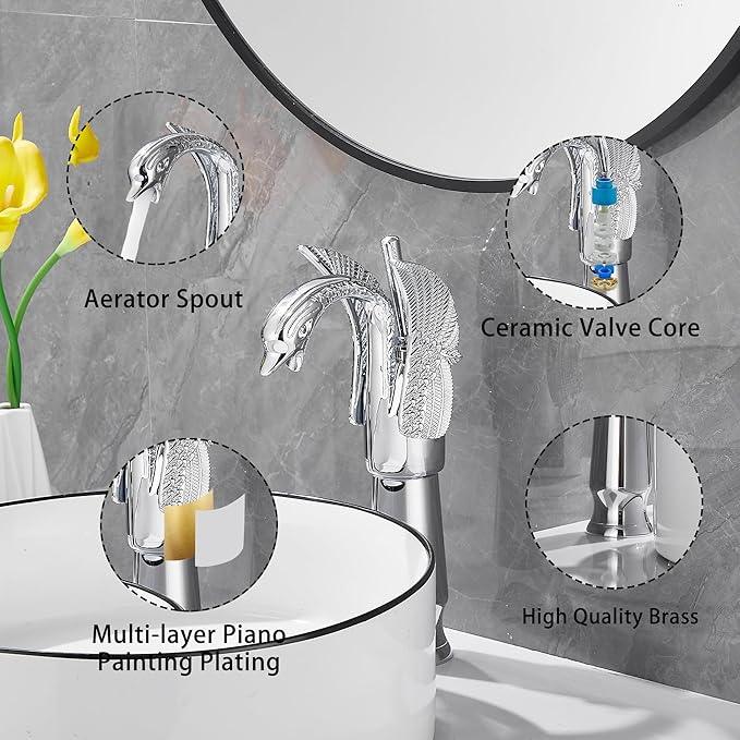 GGStudy Chrome Swan Shape Single Handle One Hole Bathroom Vessel Sink Faucet Deck Mount Lavatory Sink Faucet - ModernBath