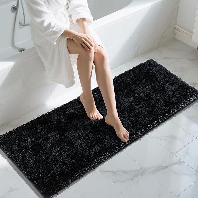 Yimobra Long Bathroom Rugs Runner 60x24 Inch, Extra Thick Soft Absorbent Chenille Bath Mat, Non Slip Machine Washable, Quick Dry Bath Rugs for Bathroom Floor, Tub and Shower, Black - ModernBath