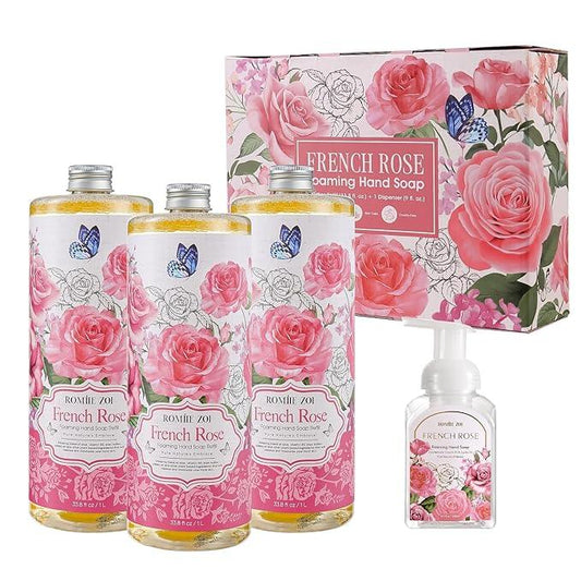 ROMIIE ZOI Rose Foaming Hand Soap Refill Gift Set – 3 Pack (33.8 Fl Oz Each) with Refillable Dispenser, Romantic Floral Scent, Moisturizing & Biodegradable for Bathroom, Kitchen, Sensitive Skin - ModernBath